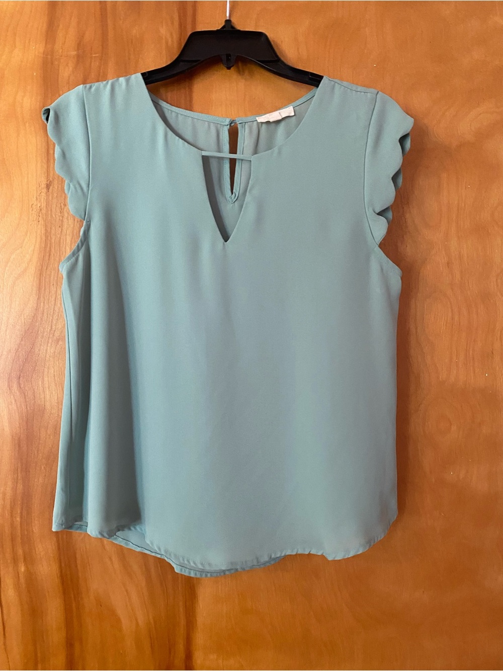 Mint Green Keyhole Cap-Sleeve Blouse